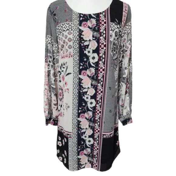 Women's Beautiful Floral Patch Dress with Sheer Split Sleeves and Smocked Wrists - Picture 1 of 16